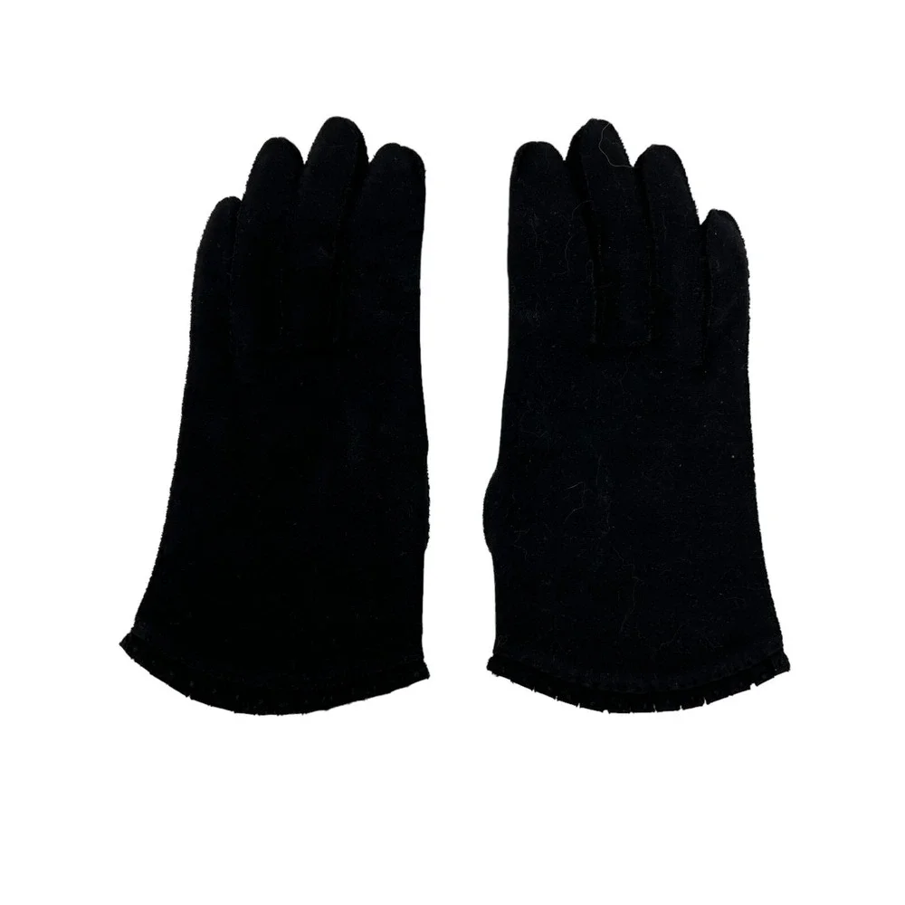 Womens‎ Vintage Gloves Two Pair Brown Nylon and Black Cotton Size 6 1/2